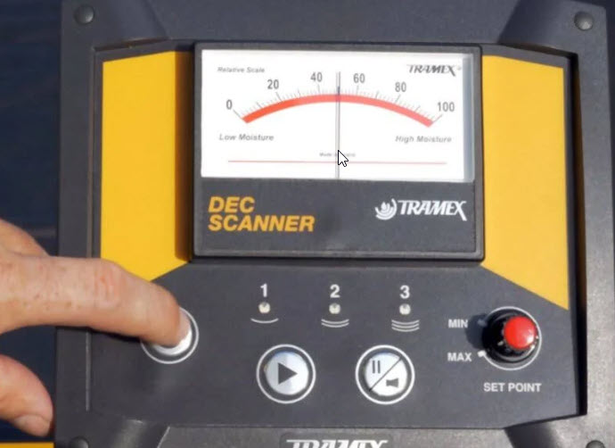 Impedance moisture scanner readout on a commercial roof